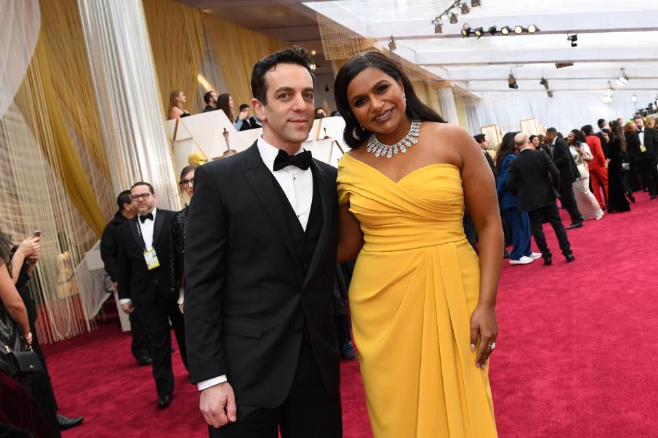 Mindy Kaling is addressing rumors that her former "The Office" co-star B.J. Novak is the father of her two children.