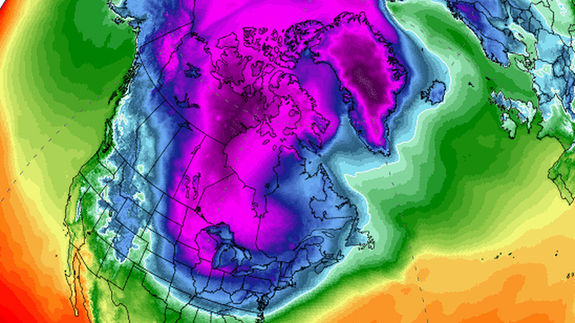 Arctic air flowing south into the U.S. on January 31, 2019.