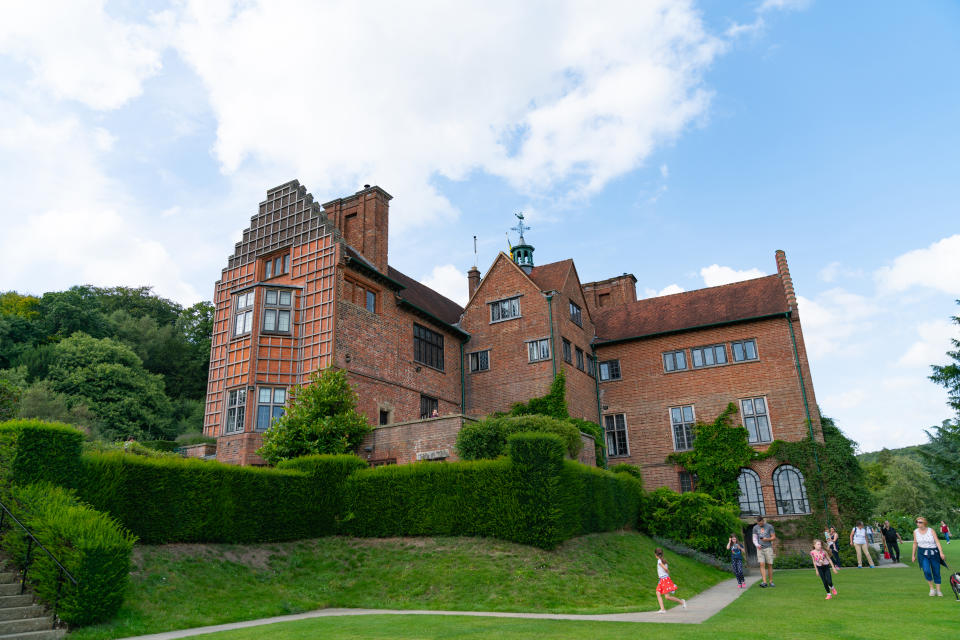 Westerham England - August 21 2019; Chartwell country house of Winston Churchill now part of National Trust as visitors to the estate walk along path below.