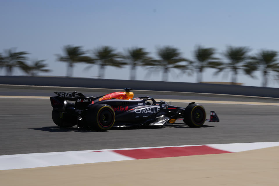 Red Bull driver Max Verstappen of the Netherlands steers his car for a Formula One pre season test at the Bahrain International Circuit in Sakhir, Bahrain, Wednesday, Feb. 21, 2024. (AP Photo/Darko Bandic)