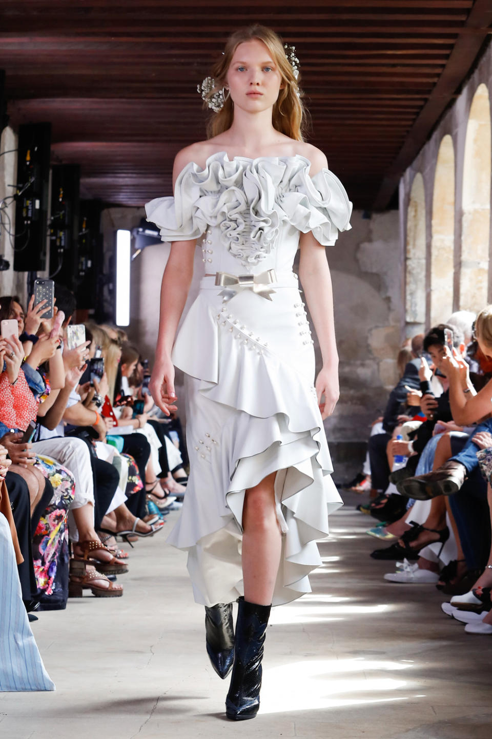 <p><i>Strapless ruffled gown from the SS18 Rodarte collection. (Photo: ImaxTree) </i></p>