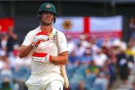 Cricket - Ashes test match - Australia v England - WACA Ground, Perth, Australia, December 17, 2017. Australia's Mitchell Marsh reacts as he walks off the ground after being dismissed during the fourth day of the third Ashes cricket test match. REUTERS/David Gray