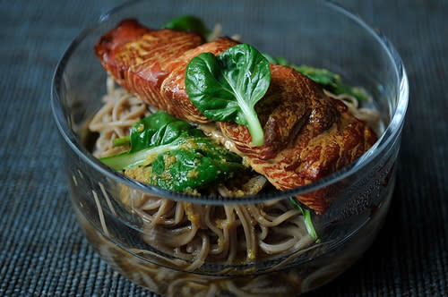 Hot Smoked Salmon, Soba & Asian Greens Salad