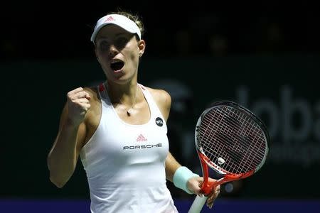 Tennis - BNP Paribas WTA Finals - Singapore Indoor Stadium - 29/10/16 Germany’s Angelique Kerber celebrates during her semi final match Mandatory Credit: Action Images / Yong Teck Lim