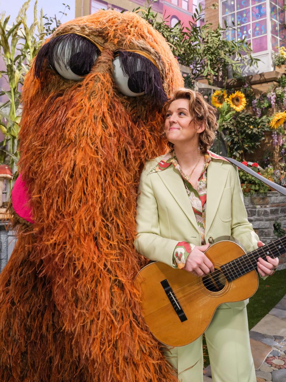 Brandi Carlile and Mr. Snuffleupagus on Sesame Street, Mar. 7, 2024