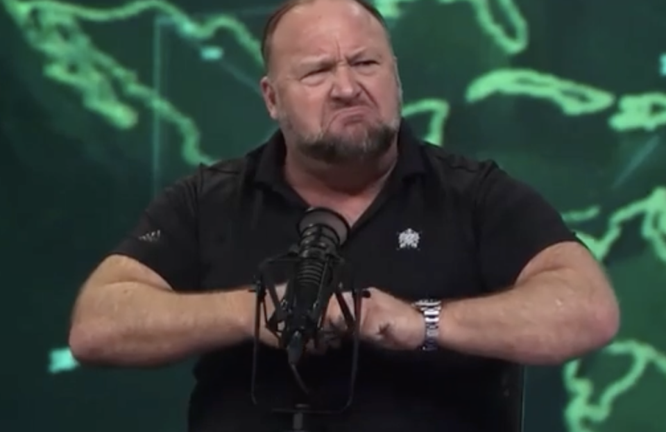 Alex Jones during recording for one of his Infowars shows (Infowars)