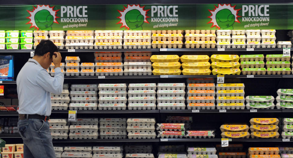 Woolworths shelf with eggs.