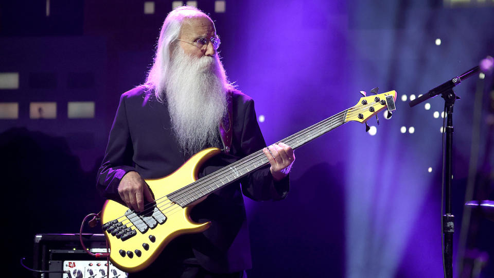 Leland Sklar performs with Lyle Lovett during an 