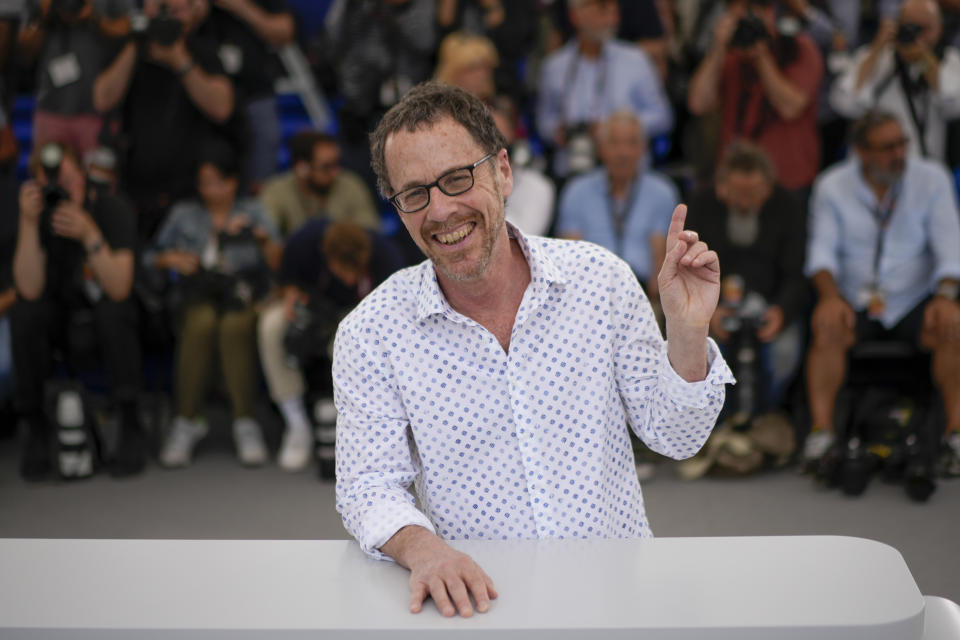 Ethan Coen poses for photographers at the photo call for the film 'Jerry Lee Lewis: Trouble in Mind' at the 75th international film festival, Cannes, southern France, Monday, May 23, 2022. (AP Photo/Daniel Cole)