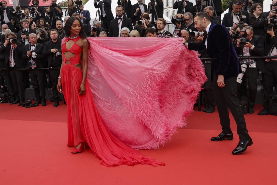 Naomi Campbell, left, and Mohammed Al Turki pose for photographers upon arrival at the premiere of the film 'Killers of the Flower Moon' at the 76th international film festival, Cannes, southern France, Saturday, May 20, 2023. (Photo by Vianney Le Caer/Invision/AP)