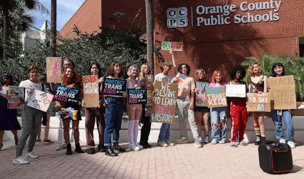 PHOTO: In this May 24, 2022, file photo, students hold a rally outside a Orange County School Board meeting in Orlando, Fla. (Ricardo Ramirez Buxeda/TNS via Newscom, FILE)