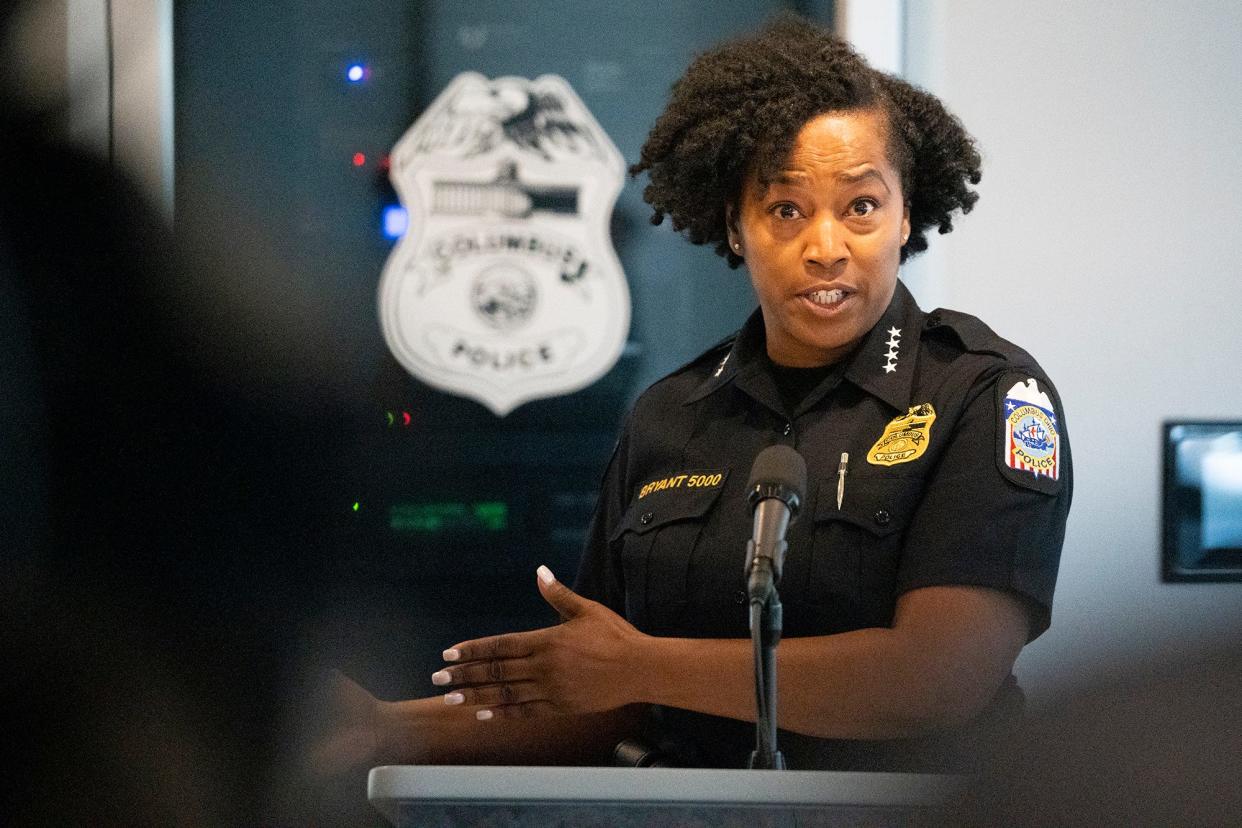 Columbus police Chief Elaine Bryant talks about the events seen on body camera footage that her division and the Franklin County Sheriff's Office released Thursday from a fatal police shooting that happened Saturday on East Livingston Avenue.