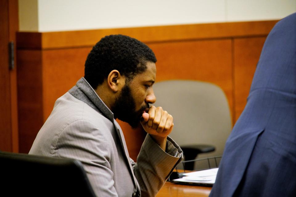 On April 13, 2023, Christopher L. Payne, 27, of the Near East Side listens to the verdicts being read in Franklin County Pleas Court as a jury finds him guilty of murder for shooting a teen in a 2020 drive-by, fatally wounding her unborn baby.