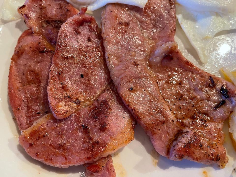 close-up shot of ham from cracker barrel