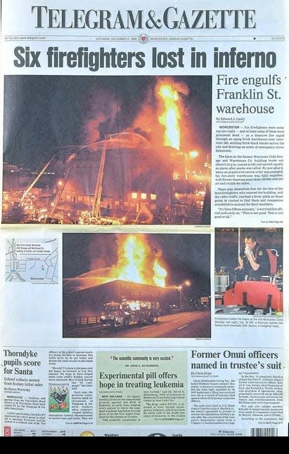 The front page of the Telegram & Gazette the day after the deadly blaze.