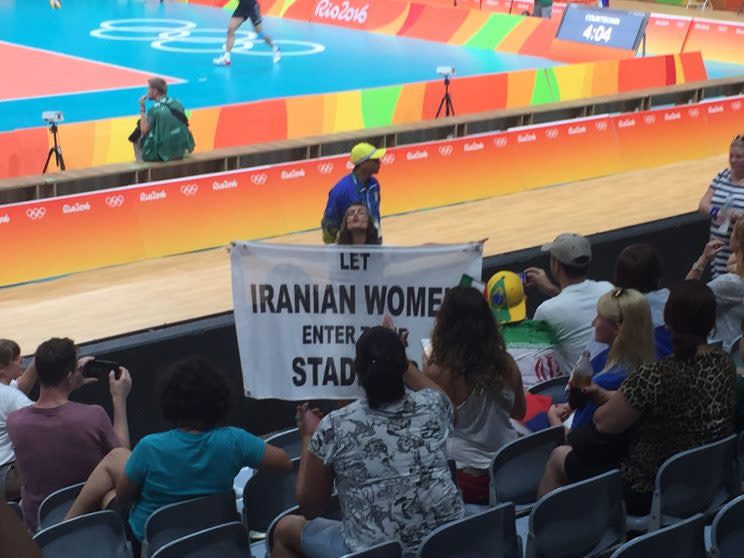 Darya Safai interacts with Olympic fans on Monday. (Yahoo Sports)