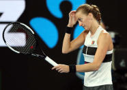 Tennis - Australian Open - Women's Singles Final - Melbourne Park, Melbourne, Australia, January 26, 2019. Czech Republic's Petra Kvitova reacts during the match against Japan's Naomi Osaka. REUTERS/Lucy Nicholson