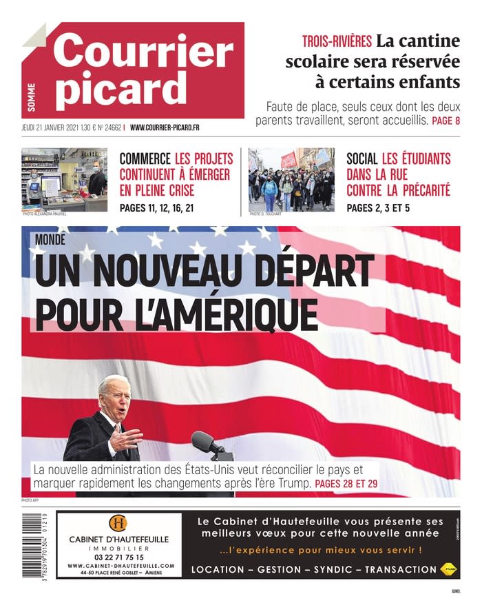 January 21, 2021 front page of Courrier picard