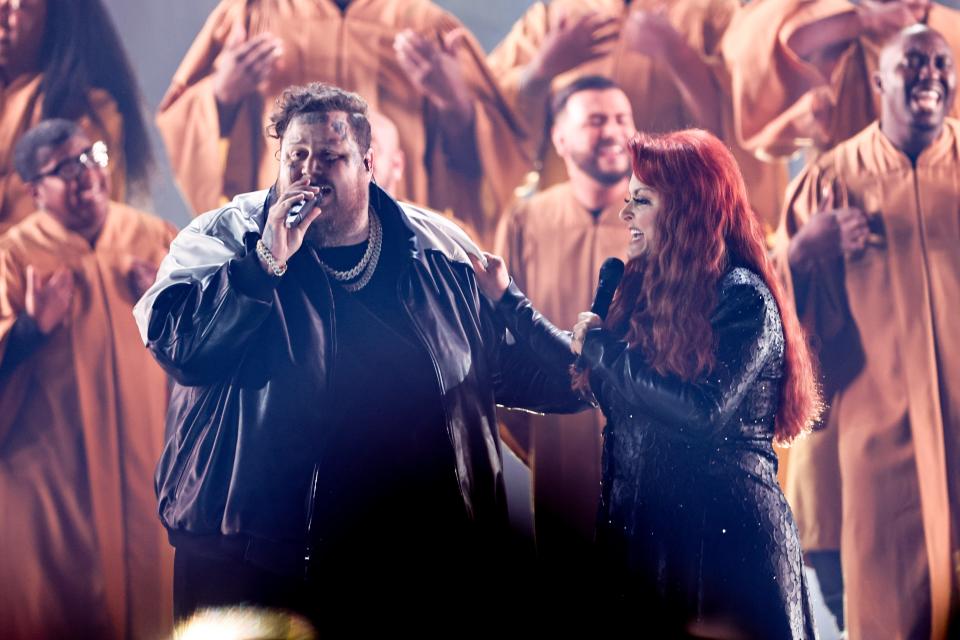 Jelly Roll and Wynonna Judd perform during the 57th Annual Country Music Association Awards in Nashville, Tenn., Wednesday, Nov. 8, 2023.