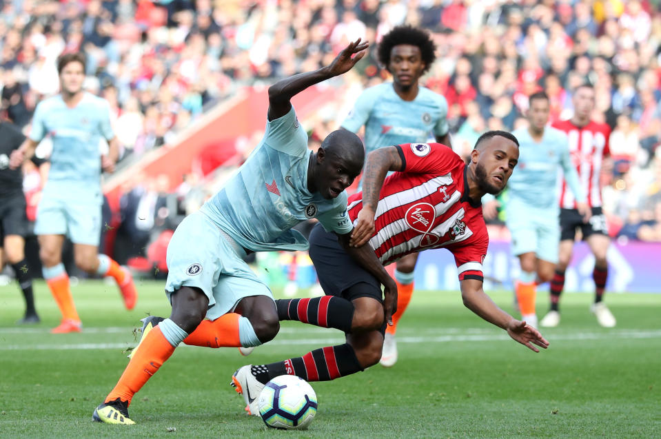 N’Golo Kante and Ryan Bertrand tangle at St Mary’s