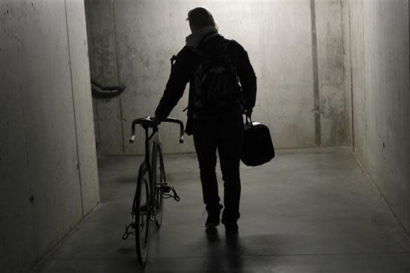 Track cycling sprinter Simona Krupeckaite of Lithuania leaves the training session for the London 2012 Olympics in Panevezis, April 12, 2012.