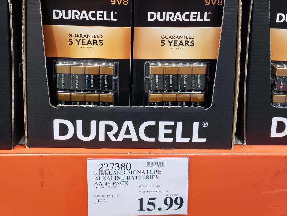 bulk batteries on display at costco