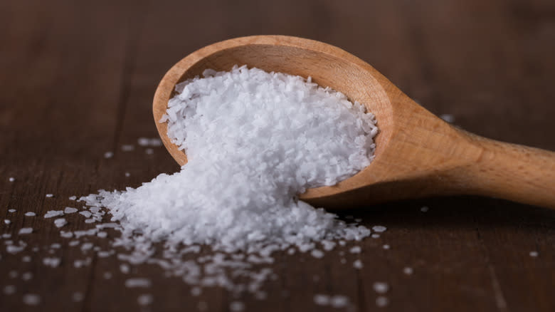 coarse salt in wooden spoon