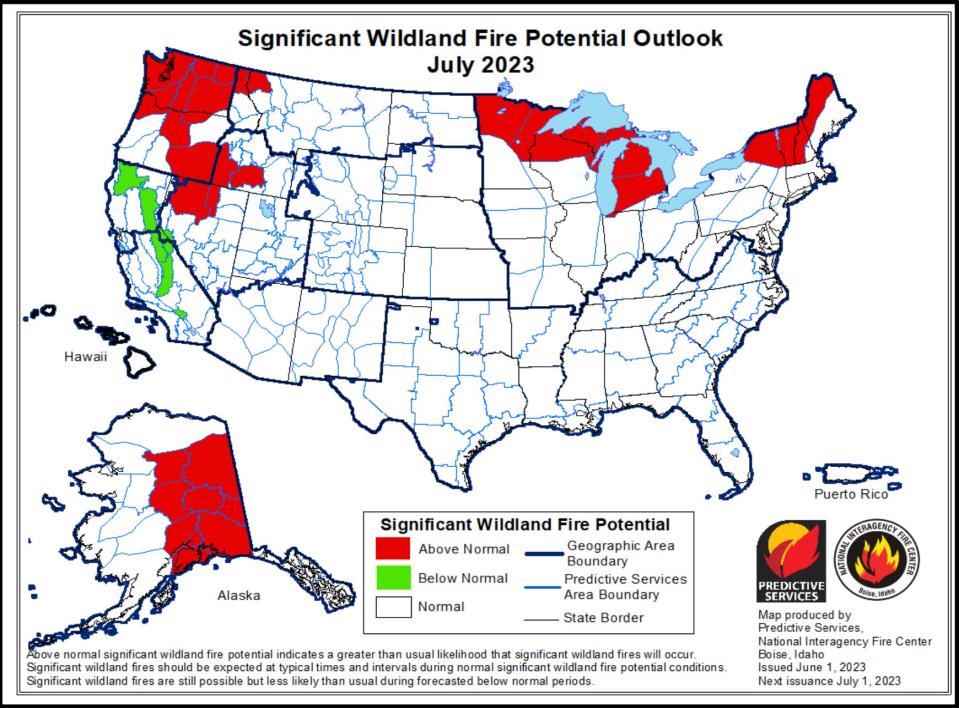 The latest wildfire danger forecast map from the National Interagency Fire Center.