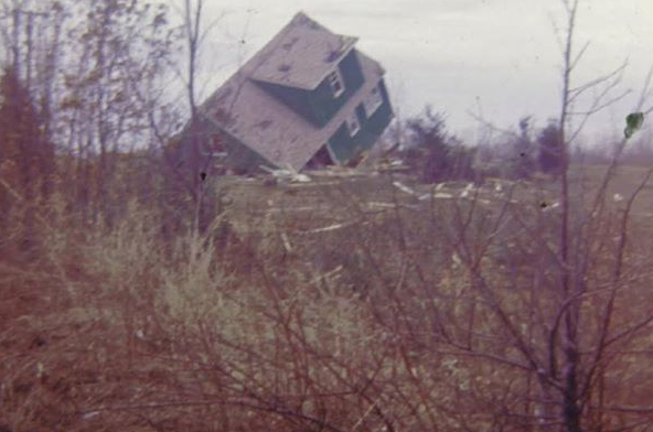 A file image shows damage left by the 1965 Palm Sunday Allendale tornado. (Courtesy Lee Nelson via NWS)