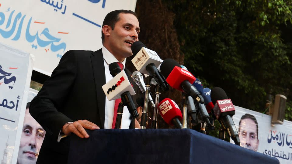 Ahmed el-Tantawy, a former member of parliament who tried to become an opposition presidential candidate, speaks to the media during a press conference held by Egyptian opposition parties in Cairo, Egypt on October 13. - Amr Abdallah Dalsh/Reuters