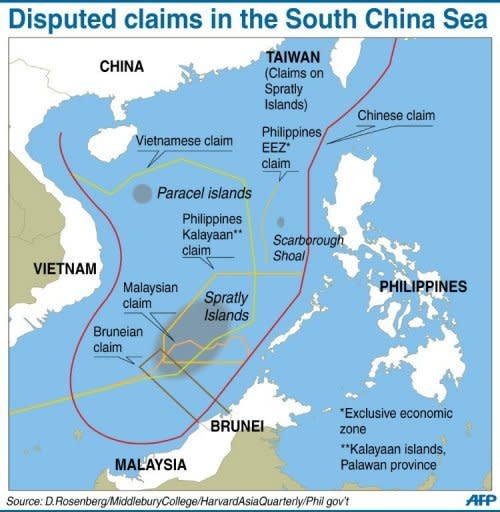 Graphic showing disputed sea border claims in the South China Sea. Tensions rose recently in the sea, where China and a host of neighbouring countries have overlapping territorial claims, with both Vietnam and the Philippines accusing Beijing of aggressive behaviour