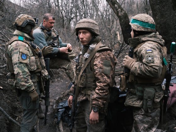 Ukrainian fighters on the frontlines near Bakhmut on March 17, 2023.<span class="copyright">Maxim Dondyuk</span>