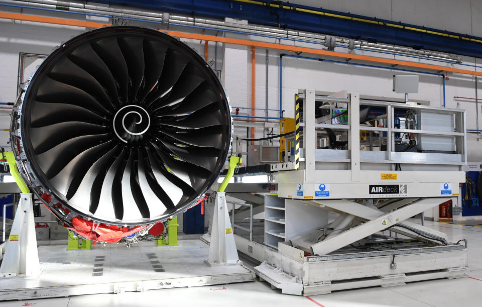 The Rolls Royce XWB engine assembly line at the Rolls-Royce's aero engine factory in Derby.