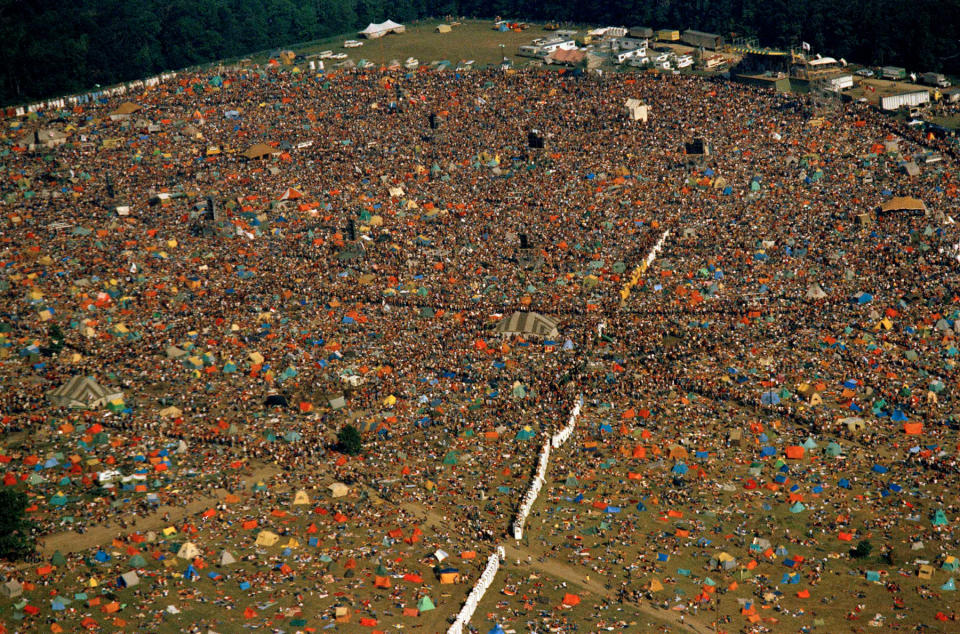 This is a bird's eye view of some of the estimated 600,000 music fans who turned up for the Watkins Glen Summer Jam at the Watkins Glen, N.Y., Grand Prix Raceway, July 28, 1973.  (AP Photo)