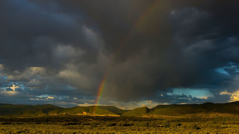 A rainbow appears over desert land near Cuba, New Mexico. The largely rural state has the third-highest rate of gun mortality in the United States. - Andrew Lichtenstein/Corbis/Getty Images