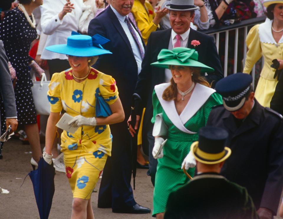 Diana Princess of Wales and Sarah Duchess of York stroll through the Royal Enclosure - Getty 