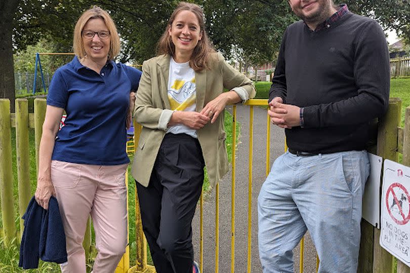 Labour's councillors in Horfield, Tom Renhard and Deborah Vittori with, left, Cllr Philippa Hulme, at the launch of their campaign in Horfield in October 2023