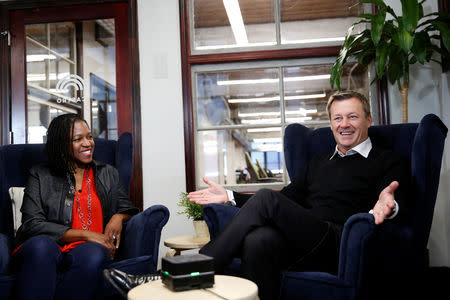 TaskRabbit CEO Stacy Brown-Philpot (L) and IKEA Group President & CEO Jesper Brodin speak during an interview with Reuters in San Francisco, California, U.S., September 13, 2018. Picture taken September 13, 2018. REUTERS/Stephen Lam