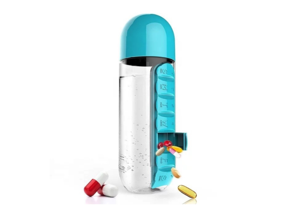 water bottle with pill departments for each day