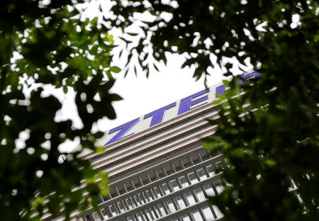 FILE PHOTO - The logo of China's ZTE Corp is seen on the building of ZTE Beijing research and development center in Beijing, China June 13, 2018. REUTERS/Jason Lee/File Photo