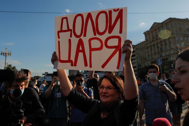 FILE PHOTO: Political activist Galyamina protests against amendments to Russia's Constitution in Moscow