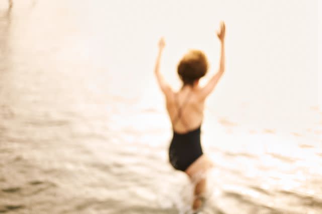 <p>Øivind Haug</p> Taking the plunge into the Oslofjord at Kok floating saunas.