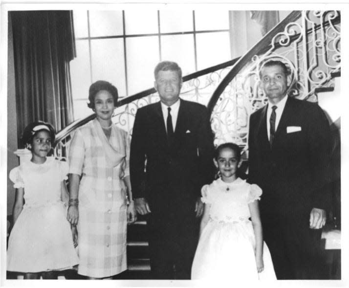 This family photograph is from the time Cynthia Ann Telles’ father Raymond Telles served as ambassador to Costa Rica under President John F. Kennedy. It was taken in March 1963 at the ambassador’s residence at the U.S. Embassy in San Jose, Costa Rica. Raymond Telles was not only the first Mexican American mayor of a major American city, but the first Latino ambassador from the U.S.  Cynthia Ann Telles is on the left in this photo, which was provided by her husband, Joe Waz.