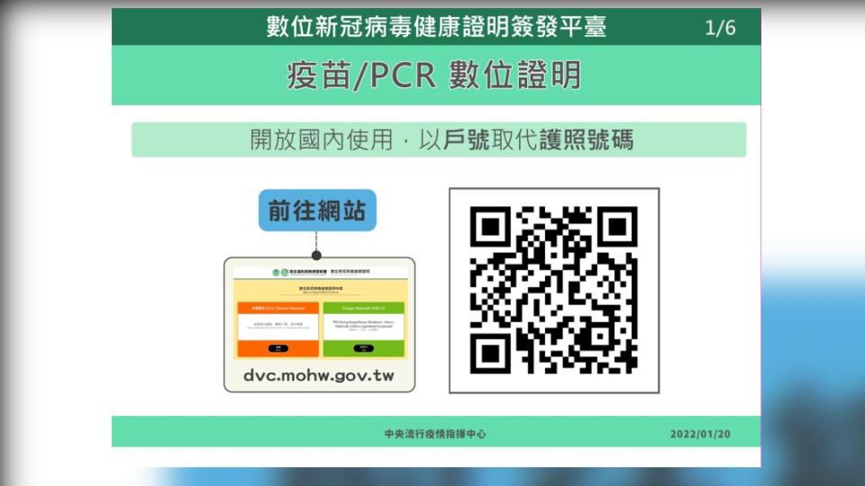 疫苗／PCR數位證明。（圖／中央流行疫情指揮中心）