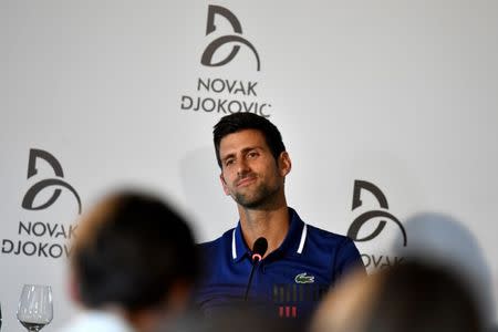 Former world No.1 tennis player Novak Djokovic speaks during a news conference in Belgrade, Serbia July 26, 2017. REUTERS/Andrej Isakovic/Pool