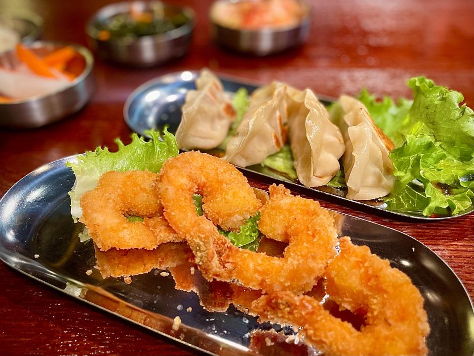 Fried shrimp and gyoza (chicken dumplings) from Hanwoo Korean BBQ in Port Orange.