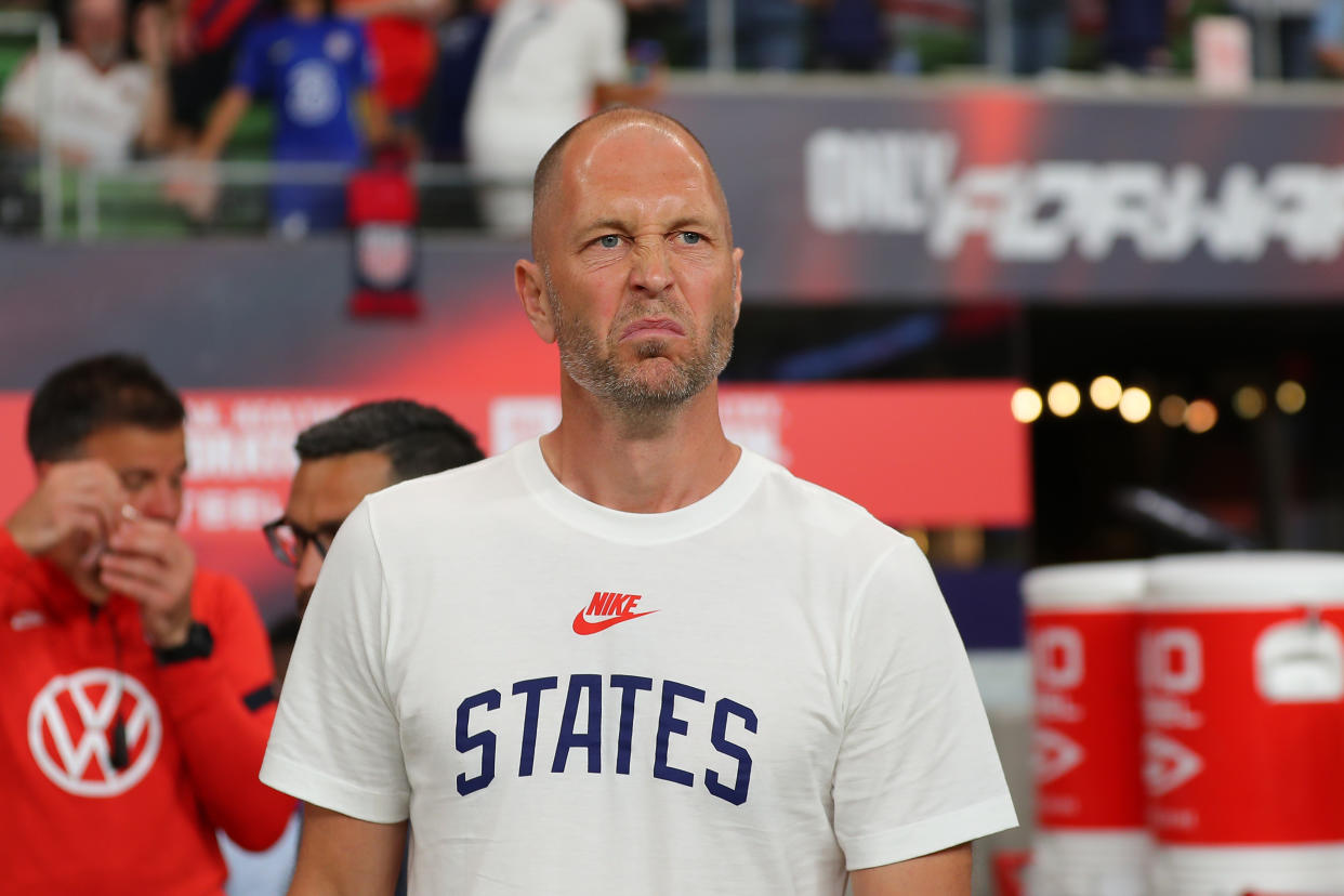 AUSTIN, TX - JUNE 10: Head Coach of United States Gregg Berhalter gestures during CONCACAF Nations League match between Grenada and United States at Q2 Stadium on June 10, 2022 in Austin, Texas. (Photo by Omar Vega/Getty Images)