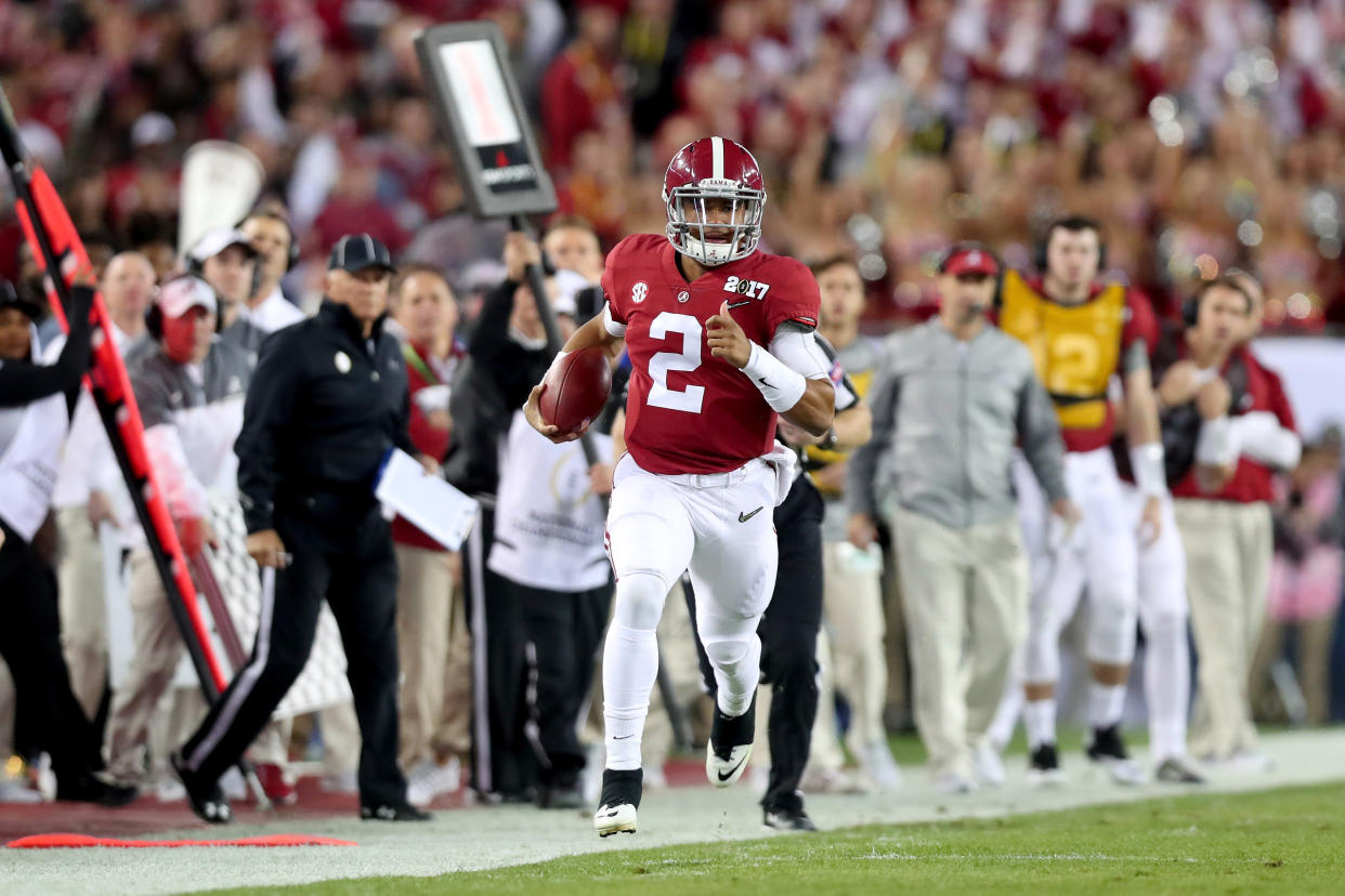 in the 2017 College Football Playoff National Championship Game at Raymond James Stadium on January 9, 2017 in Tampa, Florida.