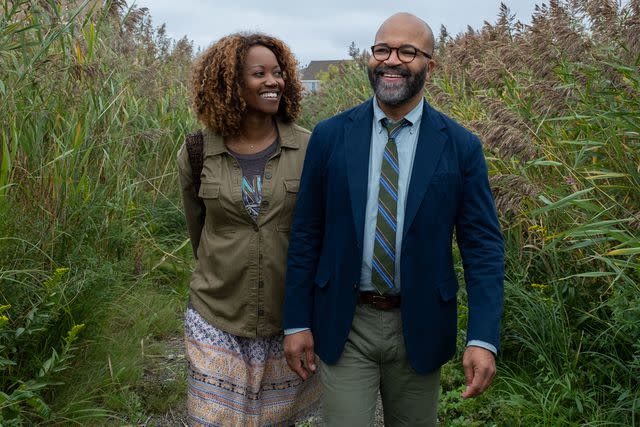 <p>Claire Folger</p> Erika Alexander stars as Coraline and Jeffrey Wright as Thelonious "Monk" Ellison in 'American Fiction.'