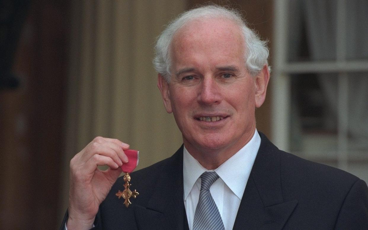 Rowell after his OBE investiture at Buckingham Palace in 1998
